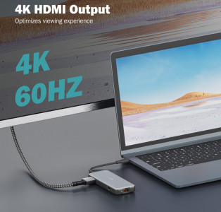 DIGITUS Station d'accueil USB-C, 7 ports, gris/noir