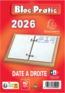 Exacompta Bloc de bureau Bloc-Pratic, 2026, date à gauche
