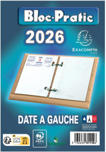Exacompta Bloc de bureau Bloc-Pratic, 2026, date à gauche