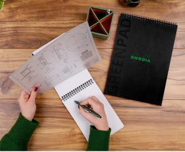 RHODIA Bloc reliure intégrale GREENPAD, A5+, ligné, noir