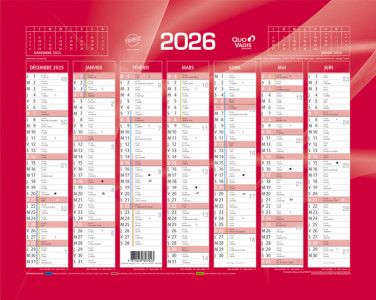 QUO VADIS Calendrier de banque rouge, 270 x 210 mm, 2026