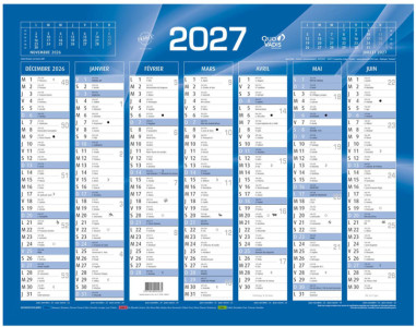 QUO VADIS Calendrier de banque bleu, 430 x 335 mm, 2026