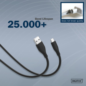 DIGITUS Câble USB 2.0 silicone, USB-C - USB-A, 1,0 m, noir