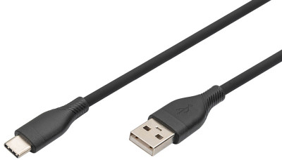 DIGITUS Câble USB 2.0 silicone, USB-C - USB-A, 2,0 m, noir