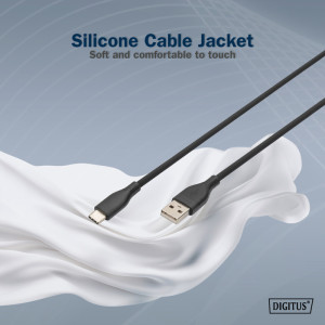 DIGITUS Câble USB 2.0 silicone, USB-C - USB-A, 2,0 m, noir