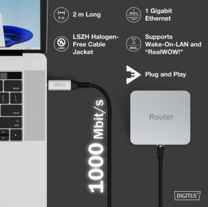 DIGITUS Câble Ethernet USB 3.2, USB-C - RJ45 mâle, 5 m