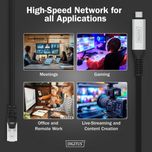 DIGITUS Câble Ethernet USB 3.2, USB-C - RJ45 mâle, 5 m