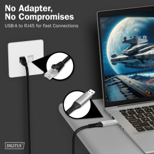 DIGITUS Câble Ethernet USB 3.2, USB-A - RJ45 mâle, 15 m