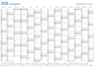 STAEDTLER Jahresplaner 2026 Lumocolor, trocken abwischbar
