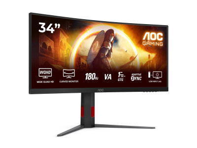 AOC : 34 W VA 1500R WQHD 180HZ 0.5MS 2H1DP HDR10 HEIGHT ADJUSTABLE ST