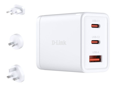 D-Link : 65W GAN CHARGER 2 USB-C PORTS 1 USB-A PORT SIMULTANEOUS CHARGING