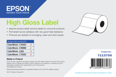 Epson Etiquette polyvalente 76 mm Width x 51 mm Longueur Rouleau Haute brillance Die-cut 610 étiquettes