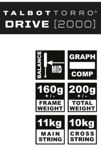 TALBOT torro Raquette de squash Drive 2000, noir/jaune