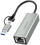 Adaptateur Ethernet Gigabit USB-C LogiLink, gris Adaptateur Ethernet Gigabit USB-C LogiLink, gris