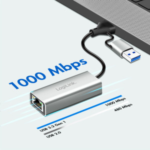LogiLink USB-C - Gigabit Ethernet-Adapter, grau