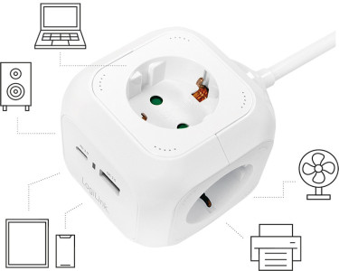 Multiprise 4 prises LogiLink + 2 ports USB, blanc