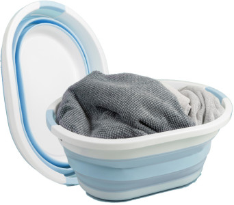 Linden Berg Corbeille à linge, pliable, turquoise/blanc