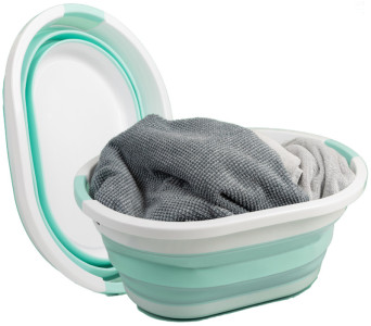 Linden Berg Corbeille à linge, pliable, turquoise/blanc