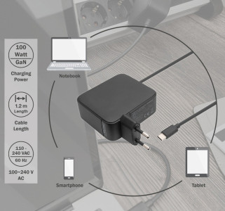 DIGITUS Chargeur USB-C pour laptop, 100 W GaN, noir
