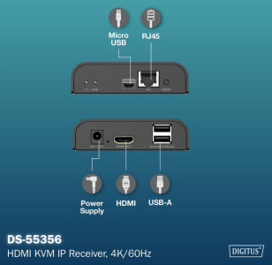 DIGITUS 4K HDMI IP Receiver, 4K/60Hz, 120 / 200 m