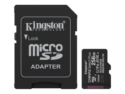 Kingston : 256GB MICROSDXC CANVAS SELECT+ GEN3 150MB/S A1 card + ADAPTER