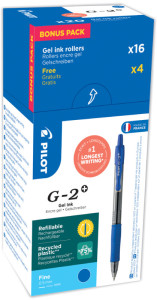 PILOT Stylo roller à encre gel G-2 PLUS 05, VALUE PACK, bleu