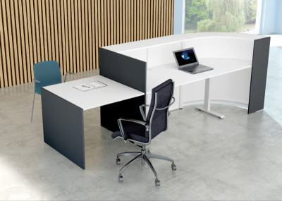 Comptoir incurvé Kerkmann BARI haut/bas avec espace de consultation, blanc