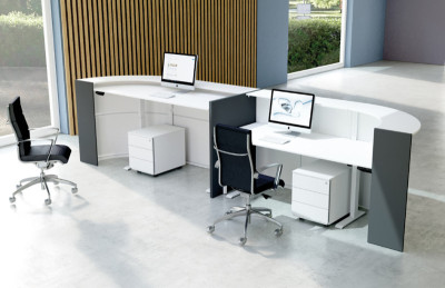 Grand comptoir incurvé Kerkmann BARI haut/bas, blanc