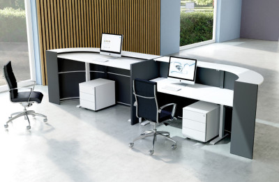 Grand comptoir incurvé Kerkmann BARI haut/bas, blanc