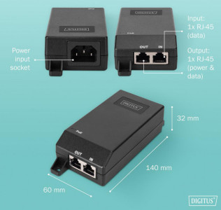 DIGITUS Gigabit Ethernet PoE+ Injektor, 802.3at, 30 W