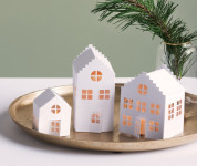 HEYDA Kit village illuminé Maisons, carton, 3 pièces, blanc HEYDA Kit village illuminé Maisons, carton, 3 pièces, blanc