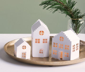 HEYDA Kit village illuminé Maisons, carton, 3 pièces, blanc