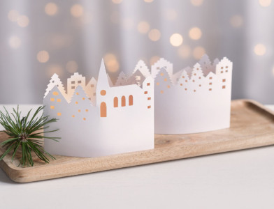 HEYDA Kit village illuminé Leporello, carton, 130 mm, blanc