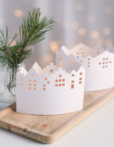 HEYDA Kit village illuminé Leporello, carton, 100 mm, blanc