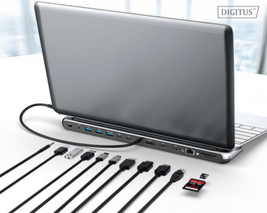 DIGITUS Station d'accueil, USB-C, 12 ports, gris/noir