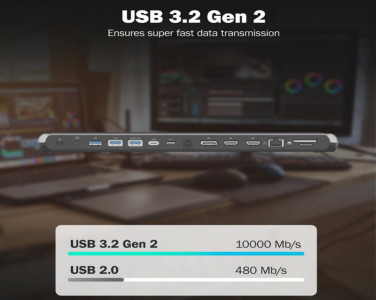 DIGITUS Station d'accueil, USB-C, 12 ports, gris/noir