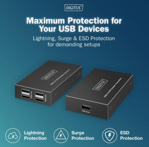 DIGITUS Extenseur USB 2.0, USB-A, 4 ports, noir