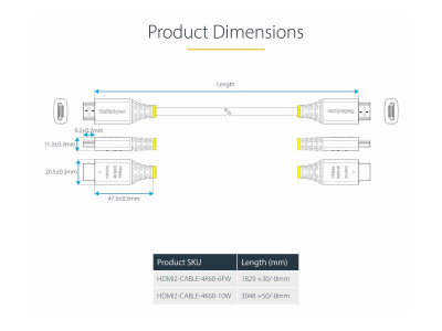 Startech : CABLE HDMI HAUT DEBIT CERTIFIE PREMIUM de 3M 4K 60HZ HDR10