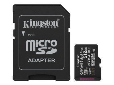 Kingston : 512GB MICROSDXC CANVAS SELECT+ GEN3 150MB/S A1 card + ADAPTER