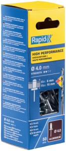 Rapid Rivet aveugle universel, 4,0 x 18 mm, en aluminium