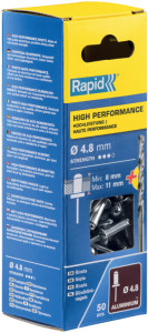 Rapid Rivet aveugle universel, 4,0 x 18 mm, en aluminium