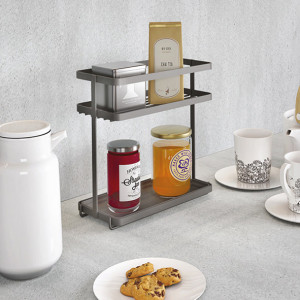 metaltex Étagère à épices Tokyo LAVA, 2 niveaux, noir mat