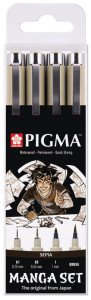 SAKURA Fineliner PIGMA MICRON Manga Set, sepia, 4er Etui