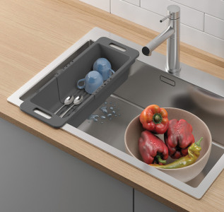 metaltex Égouttoir Drain-Flex, extensible, plastique, gris