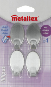 metaltex Crochet adhésif Lilliput, set de 4, ovale, inox