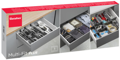 metaltex Organiseur de tiroir Multi-Fit Plus, ABS, gris