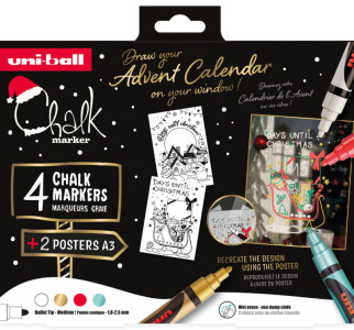 uni-ball Marqueur craie Chalk marker, coffret Noël TRADI