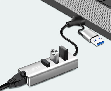 LogiLink USB 3.2 - Gigabit Ethernet Adapter, 3-Port USB Hub