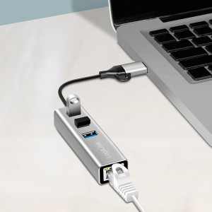 LogiLink USB 3.2 - Gigabit Ethernet Adapter, 3-Port USB Hub
