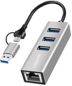 LogiLink USB 3.2 - Gigabit Ethernet Adapter, 3-Port USB Hub